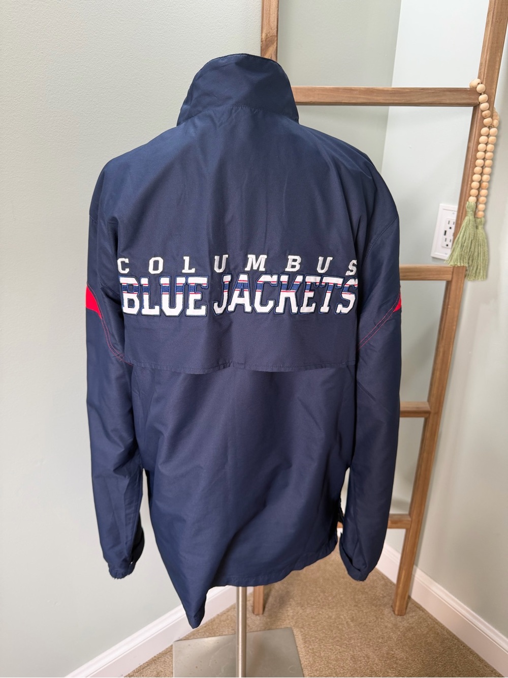Columbus Blue Jackets NHL Reebok 1/4 Zip Pullover Jacket Mens Size Large